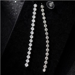 Серьги бижутерия висячие вечерние с камнями, цвет: серебристый и прозрачный, арт.012.065