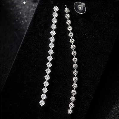 Серьги бижутерия висячие вечерние с камнями, цвет: серебристый и прозрачный, арт.012.065