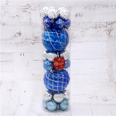 Ёлочные игрушки «Карнавал», шары новогодние, набор 32 шт., голубой/серебристый