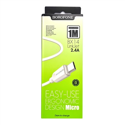 Кабель USB - micro USB Borofone BX14 12W 100см 2,4A  (white)