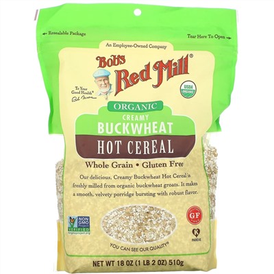 Bob's Red Mill, Organic Creamy Buckwheat Hot Cereal, Whole Grain, 18 oz (510 g)