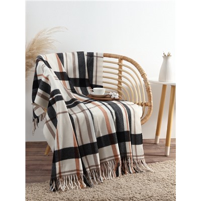 Плед с бахромой «Этель» Black square, 120×120 см, бежевый