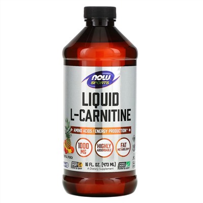 Now Foods, Sports, жидкий L-карнитин, со вкусом тропических фруктов, 1000 мг, 473 мл (16 жидк. унций)