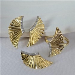 Комплект ювелирной бижутерии Итальянское золото (покрытие желтое 14к), серьги, кулон и кольцо 18 р, вставка: фианиты, цвет: прозрачный, арт.216.427-18