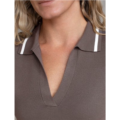 Джемпер с воротником-поло с коротким рукавом тонкой вязки из вискозы