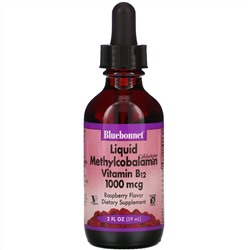 Bluebonnet Nutrition, CelluarActive, жидкий метилкобаламин, витамин B12, со вкусом малины, 1000 мкг, 59 мл (2 жидк. унции)