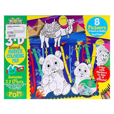 УЦЕНКА Книжка-раскраска многоразовая «Животные» фломастеры 12 цв, 3D очки, бутылочка
