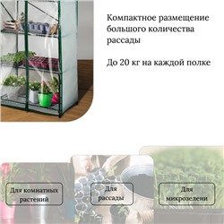 Парник-стеллаж, 5 полок, 190 × 65 × 40 см, металлический каркас d = 16 мм, чехол спанбонд 60 г/м², дверь из плёнки 100 мкм