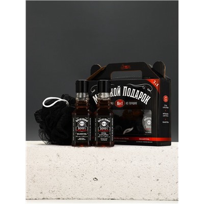 Подарочный набор «№1», гель для душа виски, шампунь для волос, мочалка для тела