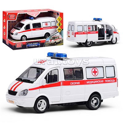 Машина пластик свет-звук Газель Скорая 20см, (открыв. двери) инер, коробке