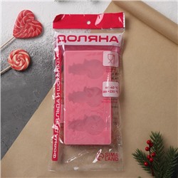 Форма для мороженого новогодняя Доляна «Снеговик», силикон, 18×9×2 см, 3 ячейки, с палочками, красная