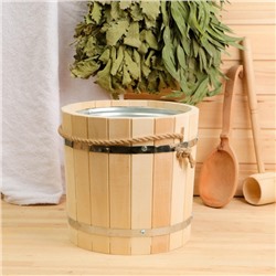 Ведро для бани и сауны, 10 л, деревянное, оцинкованная вставка, ручка - верёвка, «Добропаровъ»