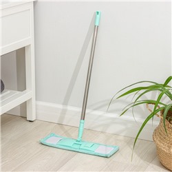 Швабра для мытья пола плоская Доляна, насадка из микрофибры 40×10 см, телескопическая стальная ручка 68(122) см