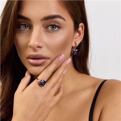 Комплект ювелирной бижутерии коллекция "Дубай" серьги и кольцо 17 р, покрытие позолота, вставка: стекло, цвет: синий, арт.414.173-17