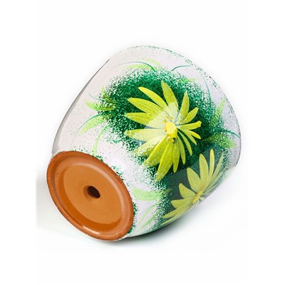 Горшок цветочный «Гербера», керамический, с поддоном, 1 л, белый с зелёным рисунком