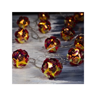 Гирлянда «Нить» 4.5 м с насадками «Цветочные шары», IP20, прозрачная нить, 15 LED, свечение красное, 220 В