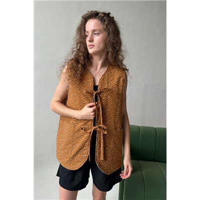 Жилет стеганый  HOME109/01/Коричневый, белый