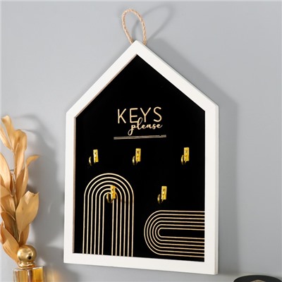 Настенные крючки декоративные «Ключи. Абстракция. Радуга», дерево, чёрная с золотом, 24×32 см