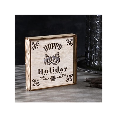 Светодиодная фигура «Счастливые каникулы» 15×15×4 см, дерево, батарейки CR2032×1, свечение тёплое белое