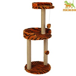 Когтеточка с круглой площадкой и игрушкой, джут, 43×43×100 см, микс цветов