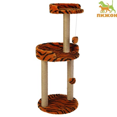 Когтеточка с круглой площадкой и игрушкой, джут, 43×43×100 см, микс цветов