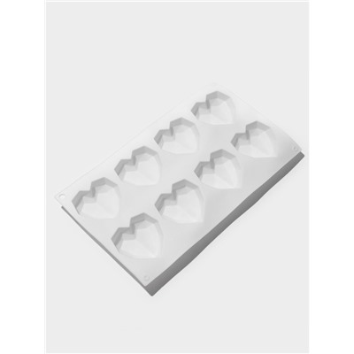 Форма для муссовых десертов и выпечки KONFINETTA «Сердце», силикон, 29×17×2 см, 8 ячеек, белая