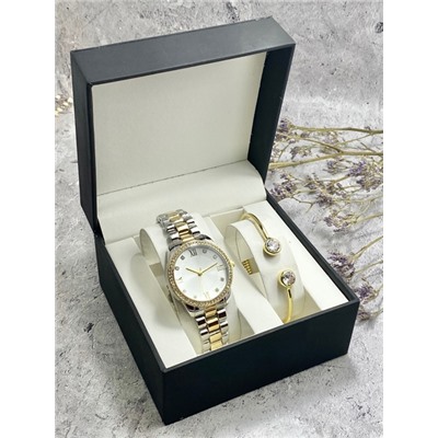 Подарочный набор для женщин часы, 2 браслета + коробка #22863154