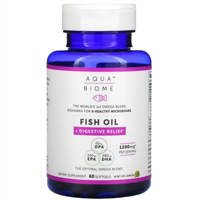 Enzymedica, Aqua Biome, Fish Oil + Digestive Relief, Lemon Flavor, 1,200 mg, 60 Softgels