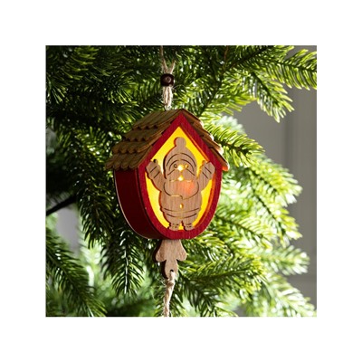 Ёлочная игрушка «Домик с Дедом Морозом», 9×8×4 см, от батареек, свечение тёплое белое