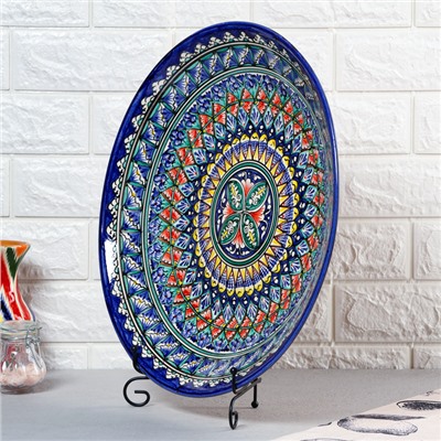 Ляган узбекский Риштанская керамика «Узоры», d=42 см, синий МИКС