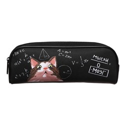 Пенал школьный, текстиль, 8×21×4 см «Умный кот»