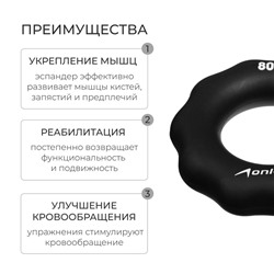 Эспандер кистевой ONLYTOP, массажный, 40 кг, цвет чёрный