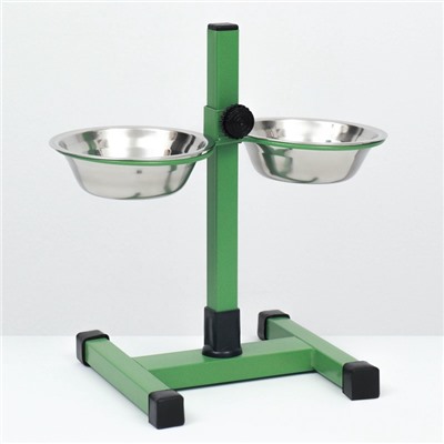 Подставка с мисками, 2×350 мл, высота 30 см, разборная, зелёная