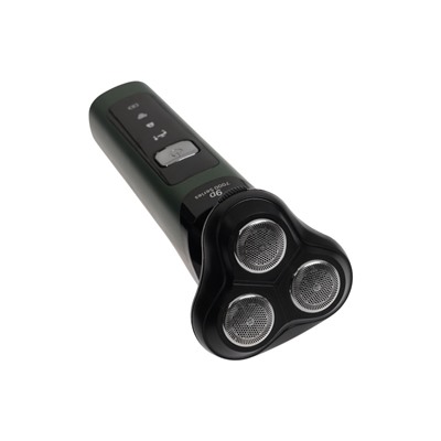 Электробритва LBR-13, роторная, 3 Вт, триммер, 3 головки, сухое бритьё, от АКБ, зелёная