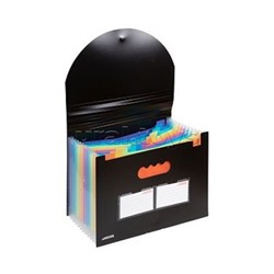 Папка-органайзер с 13-ю отделениями A4 (330x235 мм) 700 мкм, разделители 130 мкм, черная с цветными разделителями, с клапаном на резинке, индивидуальная упаковка