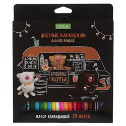Карандаши цветные 24 цв. ECO "Кофейные коты" заточен. в карт. короб. с европодвесом