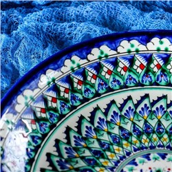 Ляган узбекский Риштанская Керамика «Узоры», d=25 см, синий