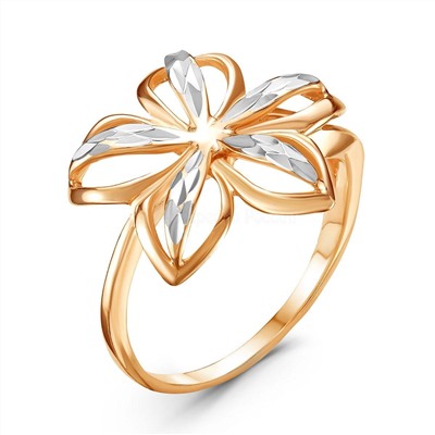 Кольцо Цветок из золочёного серебра с родированием и алмазной огранкой 925 пробы 1-693з