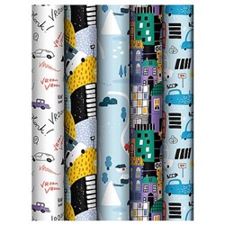 Бумага упаковочная  70х100 см "Машины/Cars" 80 г/м2 ассорти 5 дизайнов MS_62806 MESHU