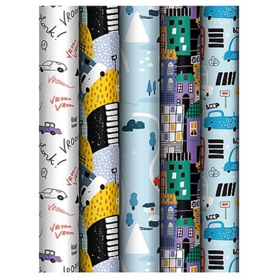 Бумага упаковочная  70х100 см "Машины/Cars" 80 г/м2 ассорти 5 дизайнов MS_62806 MESHU