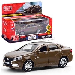 Машина металл LADA Vesta 11,5 см, (двери, коричневый) в коробке