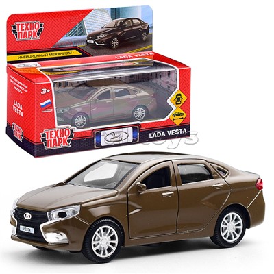 Машина металл LADA Vesta 11,5 см, (двери, коричневый) в коробке