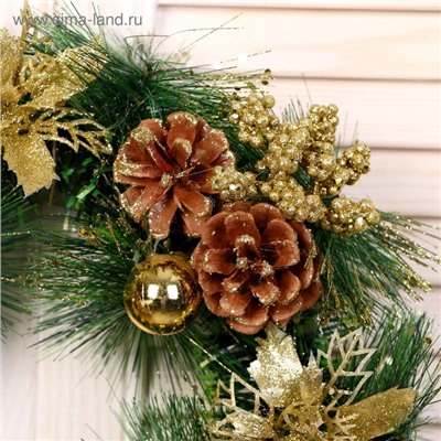 Венок новогодний d=30 см «Зимнее волшебство. Золотое сияние» декор цветы и шишки