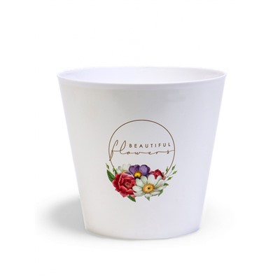 Кашпо для цветов «Цветы», 800 мл, d=12 см, h=11 см, пластиковое, белое