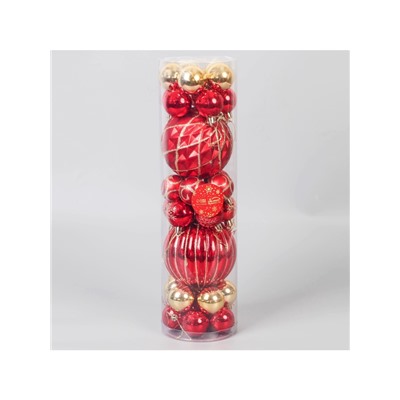 Ёлочные игрушки «Карнавал», шары новогодние, d=4 и 10 см, набор 32 шт., красный золото