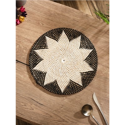 Салфетка сервировочная плетёная круглая, 30×30×0.5 см, ротанг, чёрно-белая