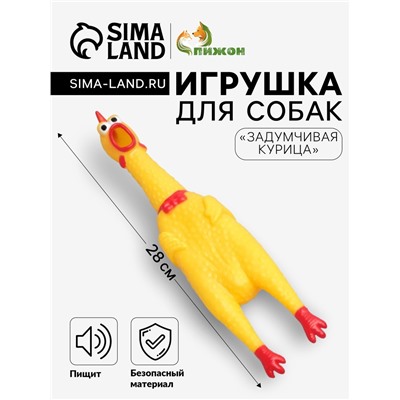 Игрушка пищащая «Задумчивая курица» для собак, 28 см, жёлтая