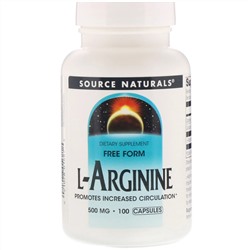 Source Naturals, L-аргинин, в свободной форме, 500 мг, 100 капсул