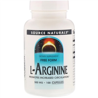 Source Naturals, L-аргинин, в свободной форме, 500 мг, 100 капсул