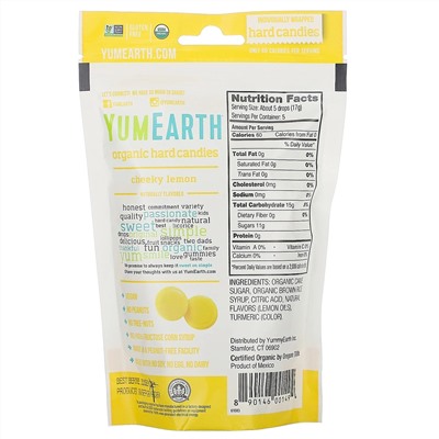 YumEarth, Органические леденцы, дерзкий лимон, 93,6 г (3,3 унции)